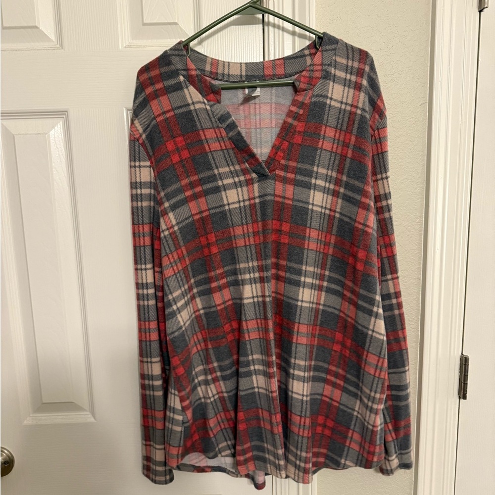 Honeyme Red and Gray Striped Top